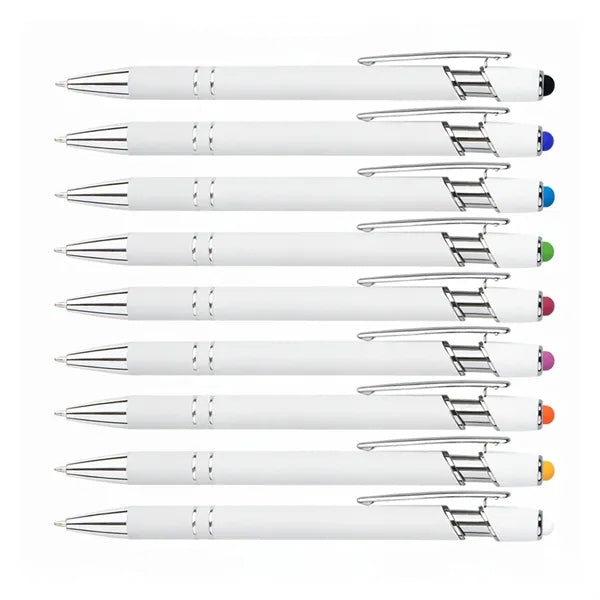 White Metal Stylus Ballpoint Pen with Chrome Accents