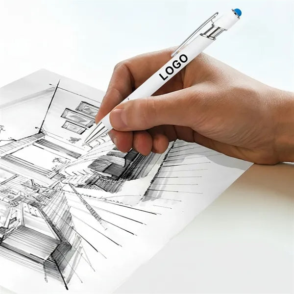 White Metal Stylus Ballpoint Pen with Chrome Accents