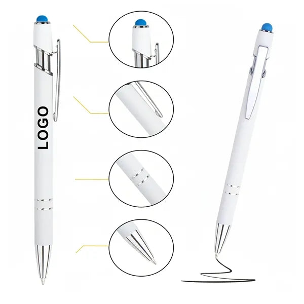 White Metal Stylus Ballpoint Pen with Chrome Accents