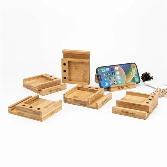 Bamboo Desktop Organizer w/Phone Stand