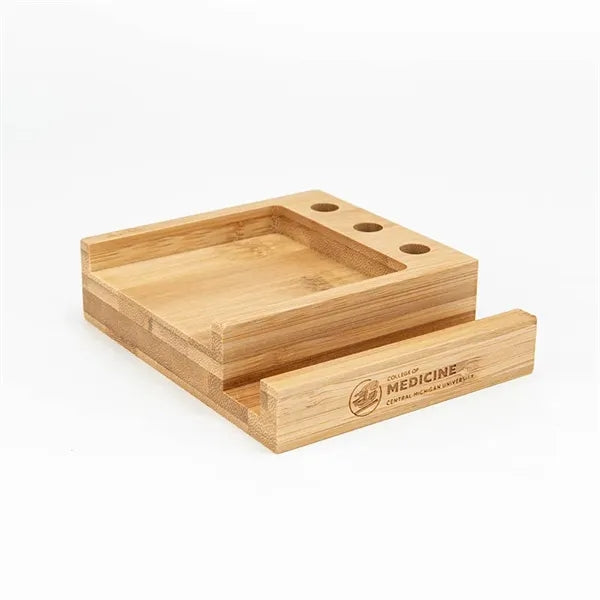 Bamboo Desktop Organizer w/Phone Stand
