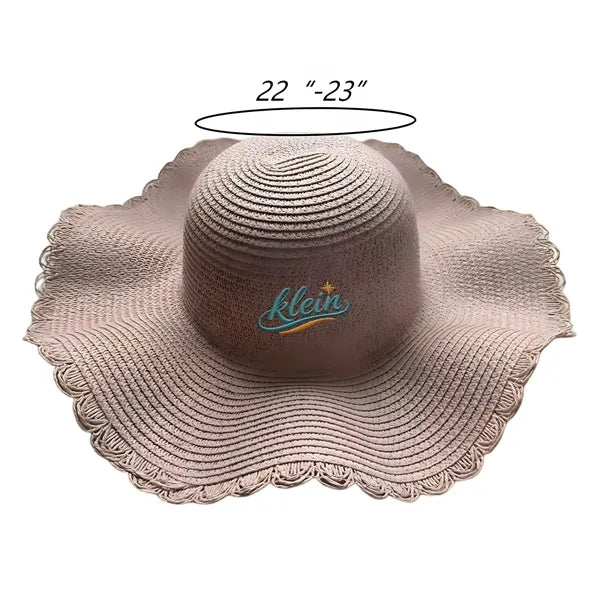Wavy Brim Travel Sun Protection Straw Hat for Hiking Beach a