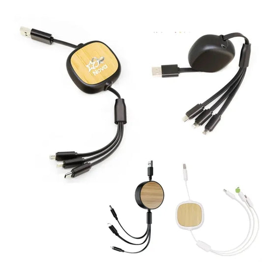 Eco-Friendly Retractable 3 in 1 Charging Cable Bamboo