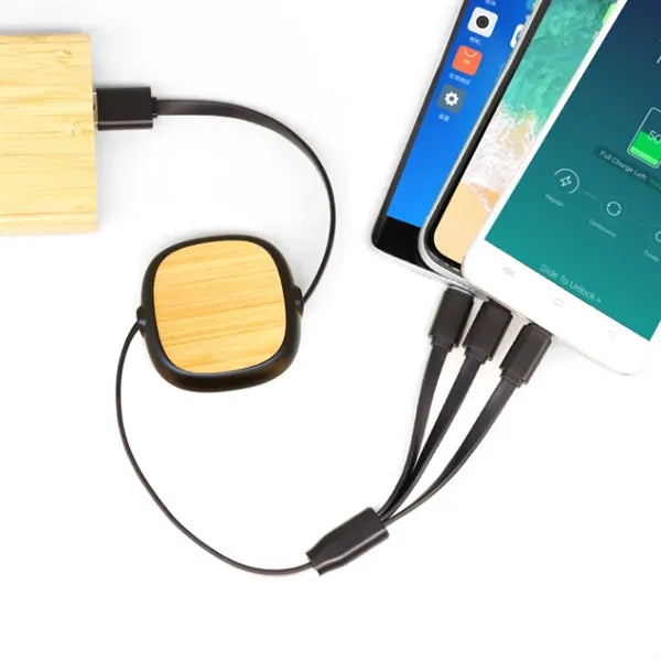Eco-Friendly Retractable 3 in 1 Charging Cable Bamboo