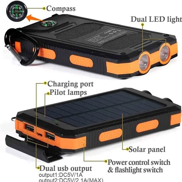 Portable Solar Power Bank With Compass