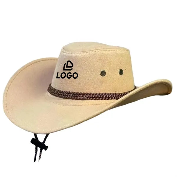 Retro Wide Brim Suede Cowboy Hat, Windproof & Sun Protection