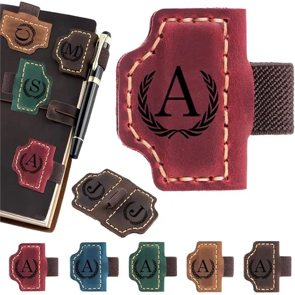 PU Leather Magnetic Bookmark with Pen Holder Durable Elegant