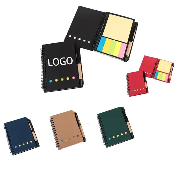 Spiral Notebook with Sticky Notes and Pens Set