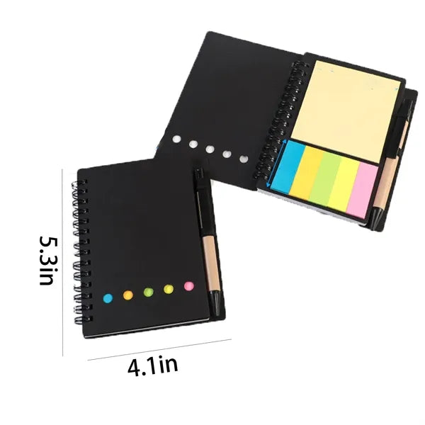 Spiral Notebook with Sticky Notes and Pens Set