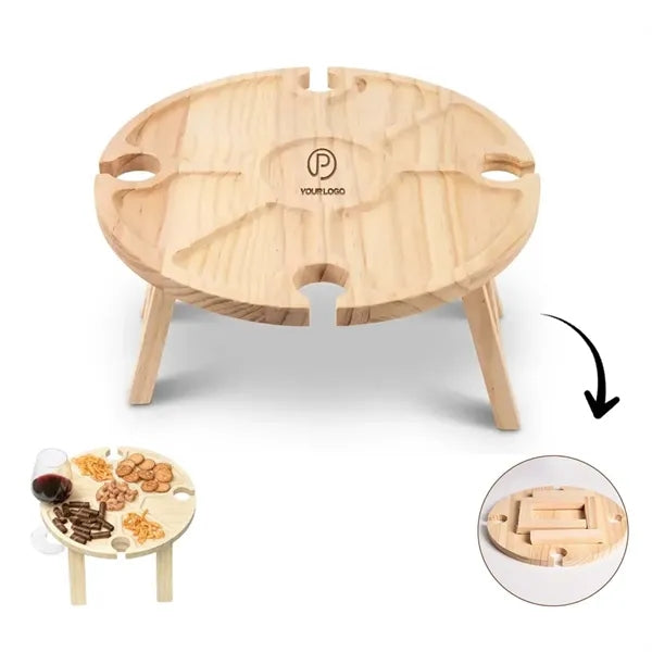 Wooden Wine Picnic Table Snack Tray With Glasses Holder