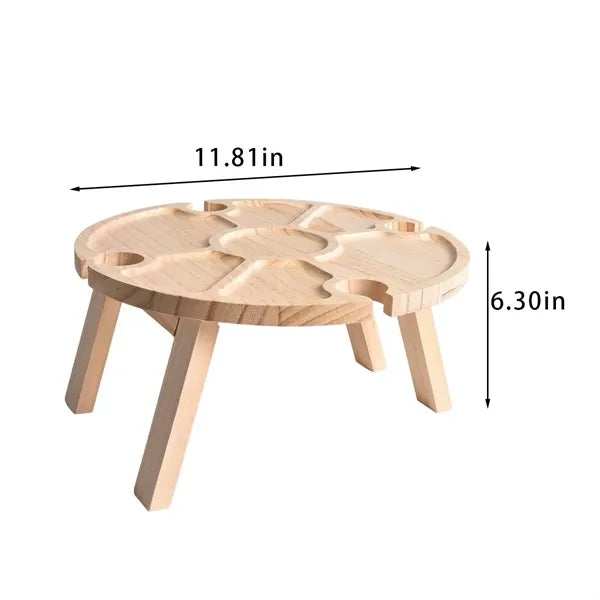 Wooden Wine Picnic Table Snack Tray With Glasses Holder