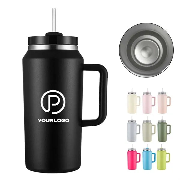 64 Oz Insulated Tumbler Stainless Steel With Handle Straw