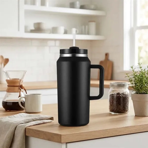 64 Oz Insulated Tumbler Stainless Steel With Handle Straw