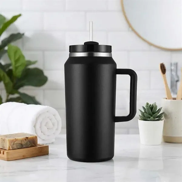 64 Oz Insulated Tumbler Stainless Steel With Handle Straw