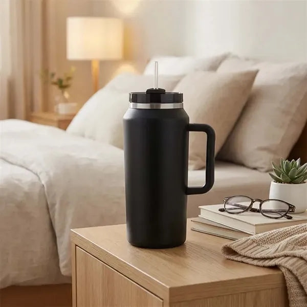 64 Oz Insulated Tumbler Stainless Steel With Handle Straw
