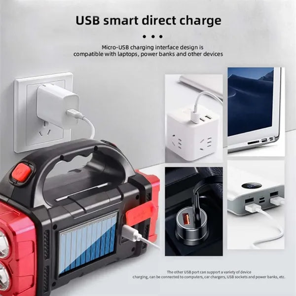 Rechargeable Led Flashlight Solar Powered Camping Lantern