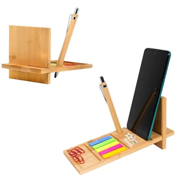 Bamboo Phone Stand Organizer with Sticky Notes Set