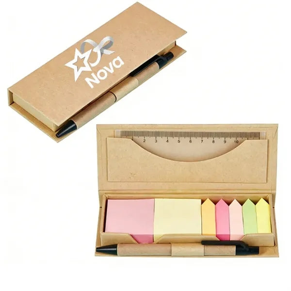 Sticky Note Set with Pen and Ruler and Ecological Case.