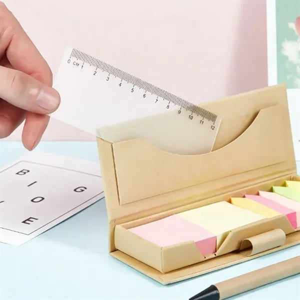 Sticky Note Set with Pen and Ruler and Ecological Case.