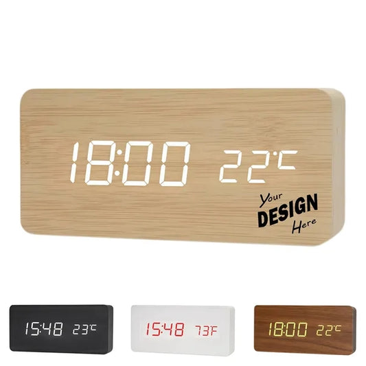 Wood Grain LED Digital Alarm Clock