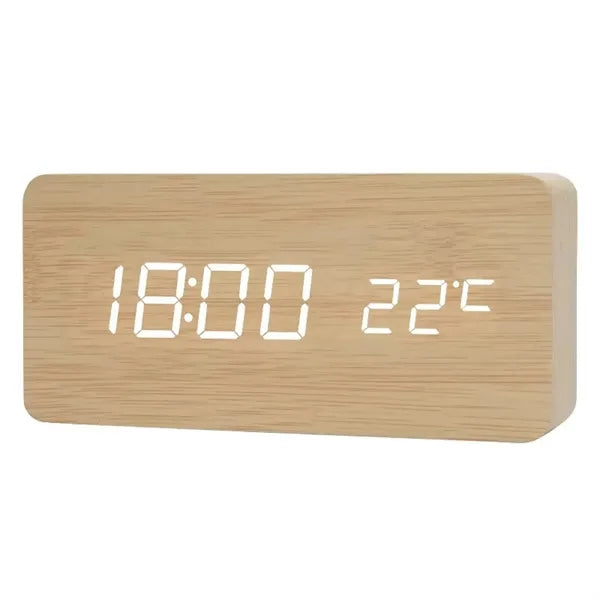 Wood Grain LED Digital Alarm Clock