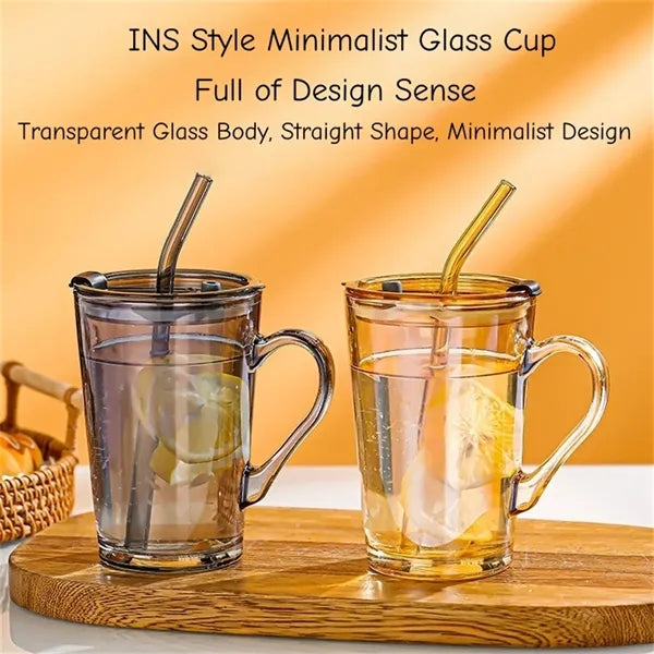 15oz Glass Mug with Lid Straw Handle for Iced Coffee Juice