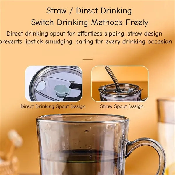 15oz Glass Mug with Lid Straw Handle for Iced Coffee Juice