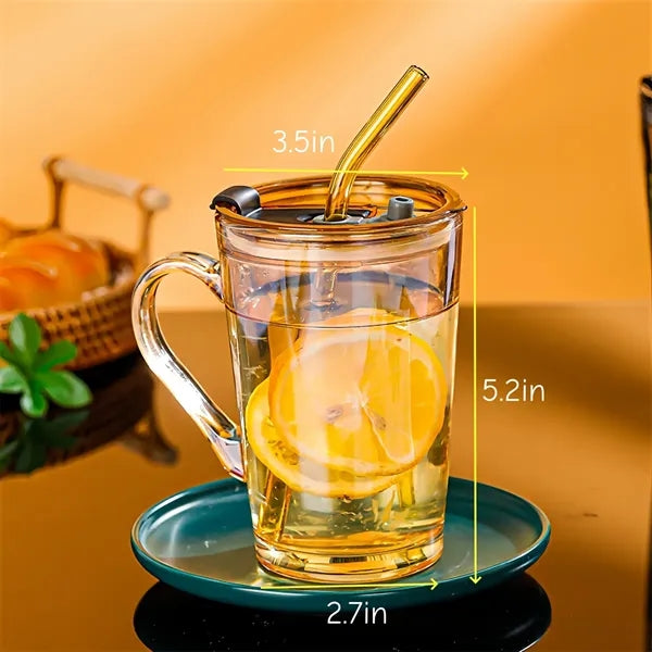 15oz Glass Mug with Lid Straw Handle for Iced Coffee Juice
