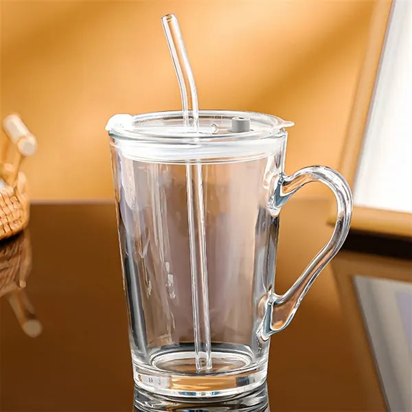 15oz Glass Mug with Lid Straw Handle for Iced Coffee Juice