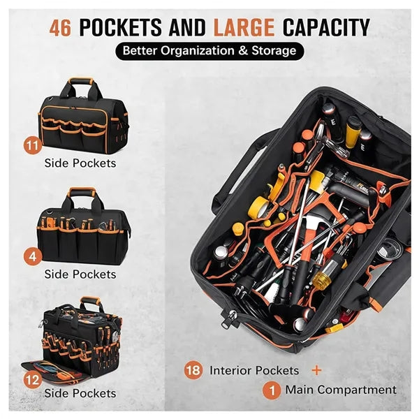 17in Heavy Duty Tool Bag Multiple Pockets for Electrician Wo