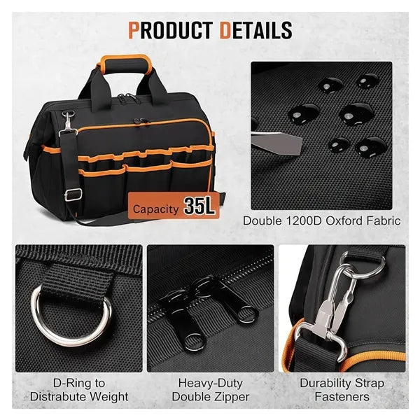 17in Heavy Duty Tool Bag Multiple Pockets for Electrician Wo