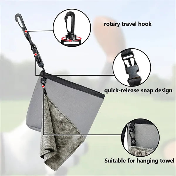 Golf Ball Cleaning Bag with Microfiber towel