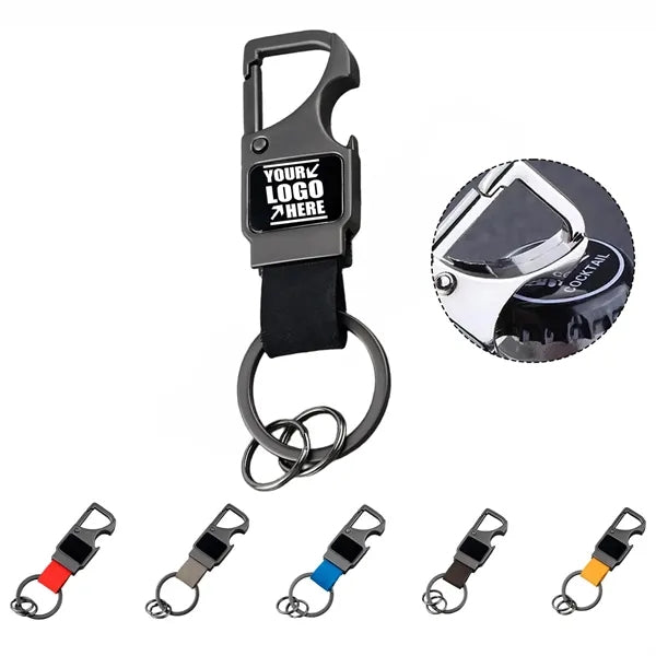 Executive Metal Leather Bottle Opener Keychain