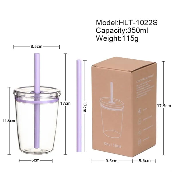12Oz Acrylic Tumbler With Straw And Lid