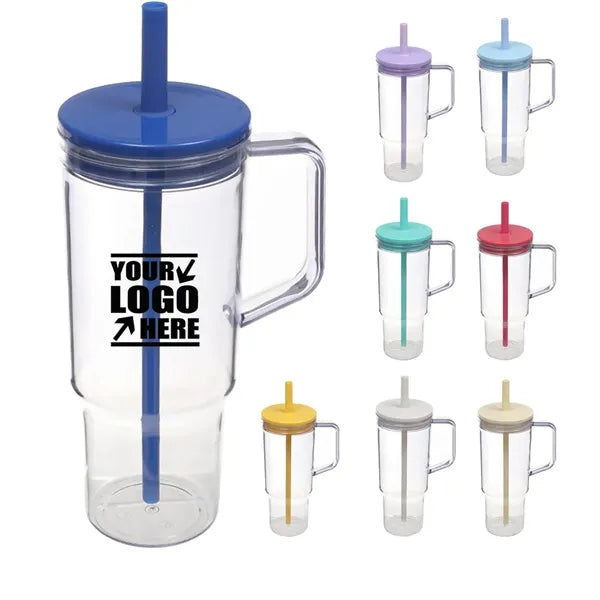 40oz Portable Plastic Large Capacity Cup With Handle&Straw