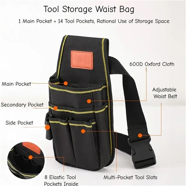 Heavy Duty Tool Pouch with Multiple Pockets for Electrician