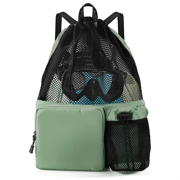 Mesh Drawstring Swim Backpack with Pockets