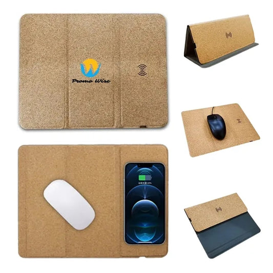 Eco Cork Wireless Charger Magnetic Folding Stand Mouse Pad