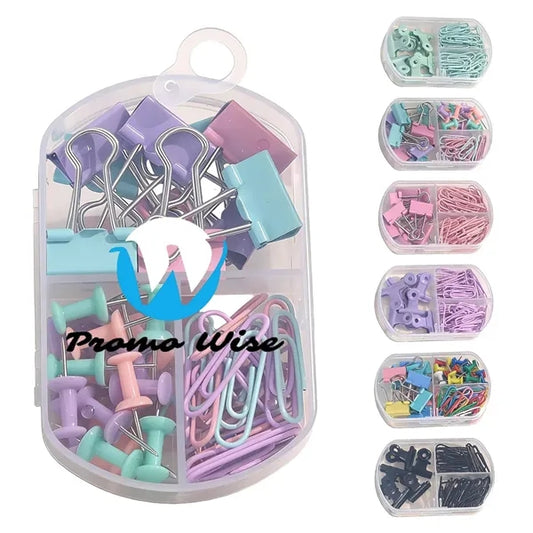 Paper Clips Push Pins Binder Stationery Set in Box