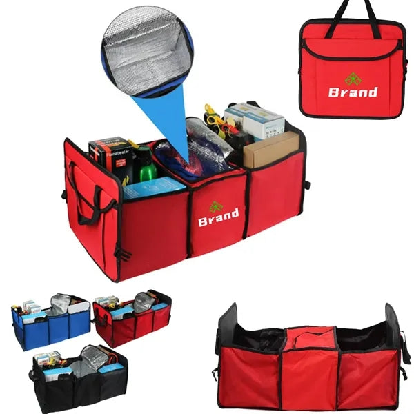 Foldable Car Trunk Organizer With Insulated Cooler Bag