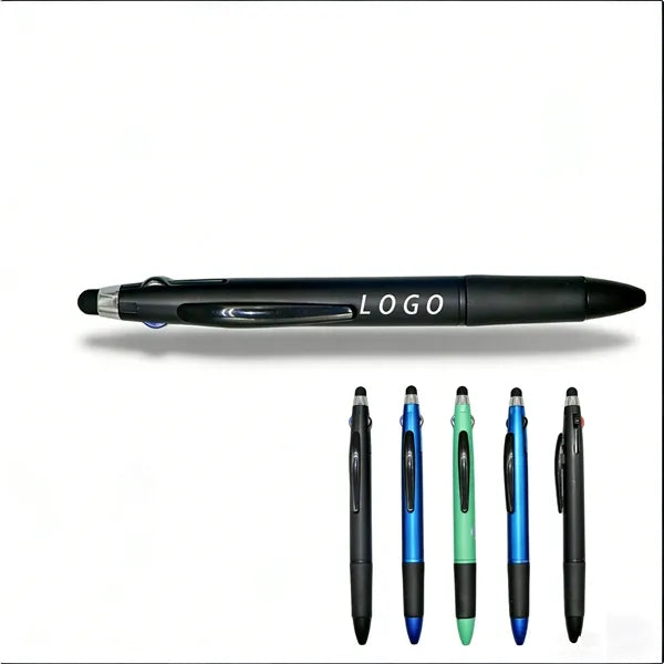 Tri Color Metallic Look Click Action Stylus Ballpoint Pen