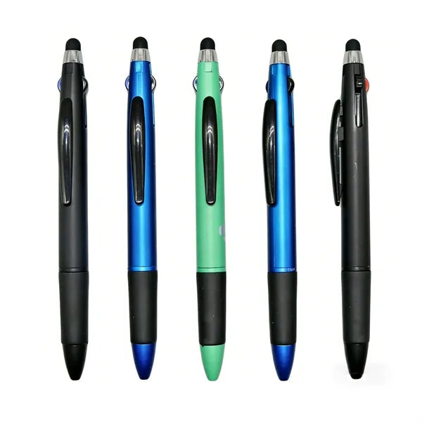 Tri Color Metallic Look Click Action Stylus Ballpoint Pen