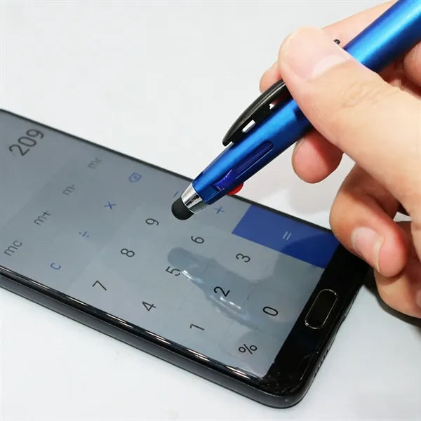 Tri Color Metallic Look Click Action Stylus Ballpoint Pen