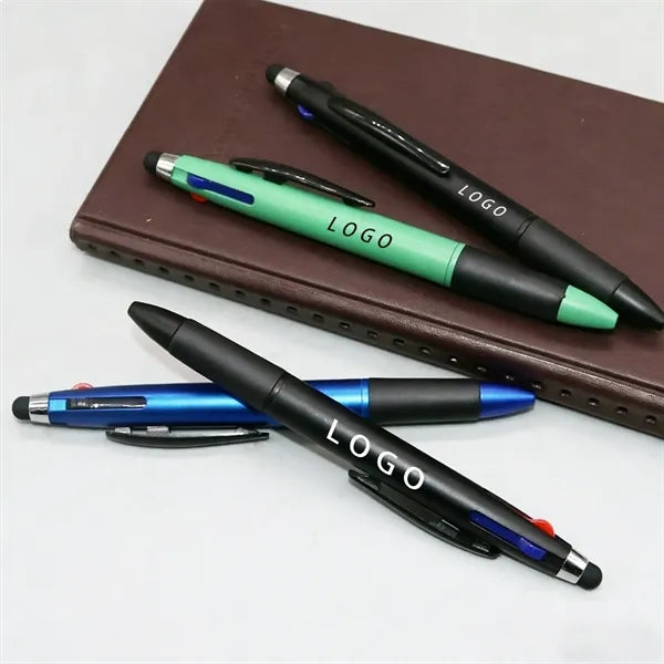 Tri Color Metallic Look Click Action Stylus Ballpoint Pen