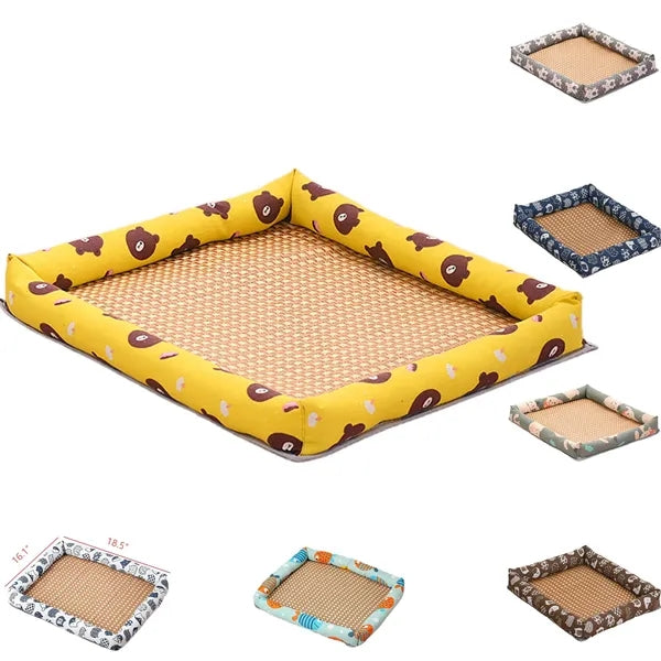 Logo Pet Cooling Ice Bed - Breathable Canvas & Rattan