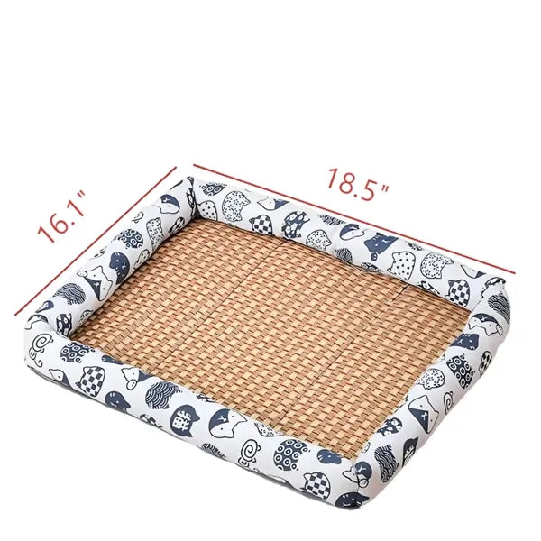 Logo Pet Cooling Ice Bed - Breathable Canvas & Rattan