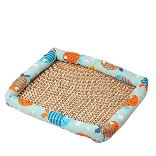 Logo Pet Cooling Ice Bed - Breathable Canvas & Rattan