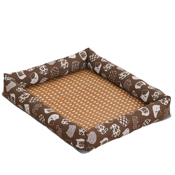 Logo Pet Cooling Ice Bed - Breathable Canvas & Rattan