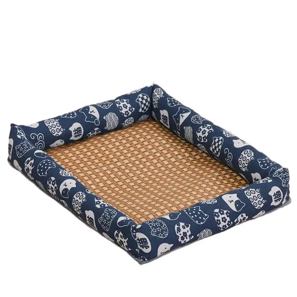 Logo Pet Cooling Ice Bed - Breathable Canvas & Rattan