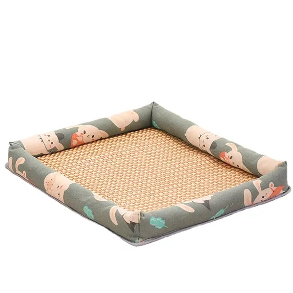 Logo Pet Cooling Ice Bed - Breathable Canvas & Rattan